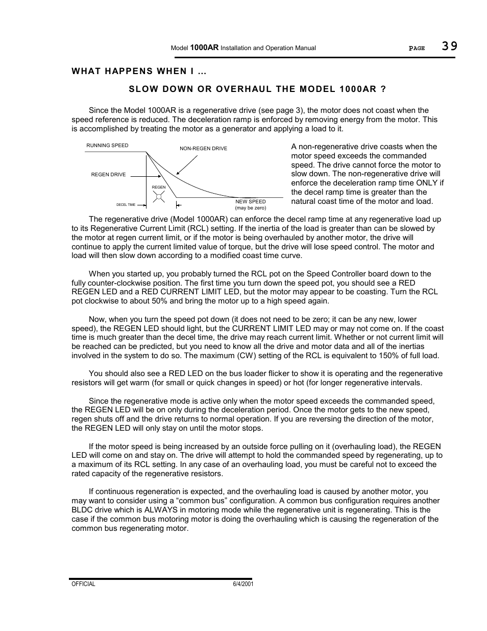 What happens when i, Slow down or overhaul the model 1000ar | PowerTec Regenerative Brushless DC Motor Control 1000AR User Manual | Page 40 / 57