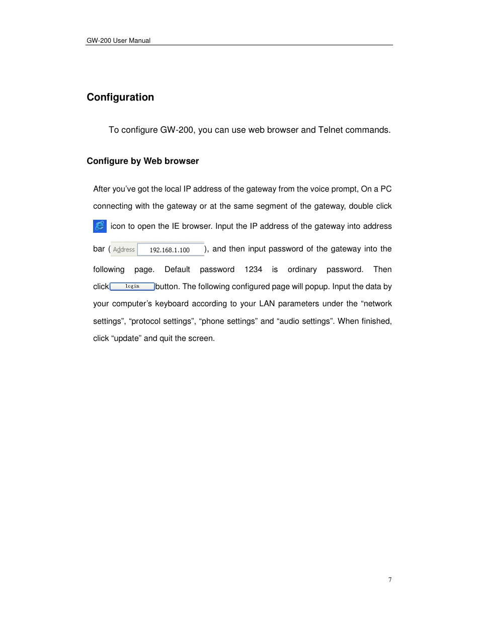 Configuration | Perfectone Net Ware GW-200 User Manual | Page 7 / 39