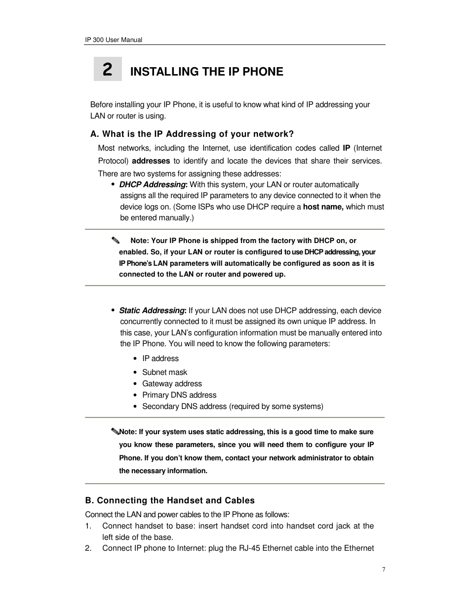 Installing the ip phone | Perfectone Net Ware IP 300 User Manual | Page 7 / 53