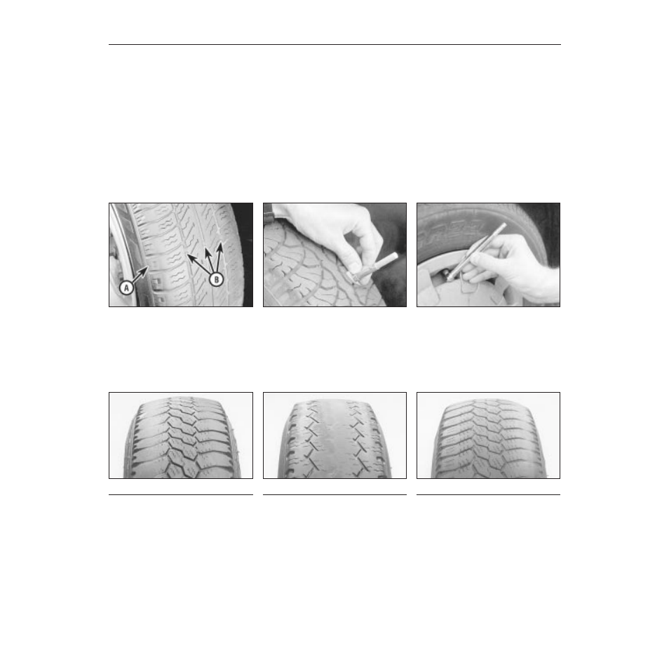 Tyre condition and pressure, Tyre tread wear patterns | Peugeot 205 User Manual | Page 14 / 249