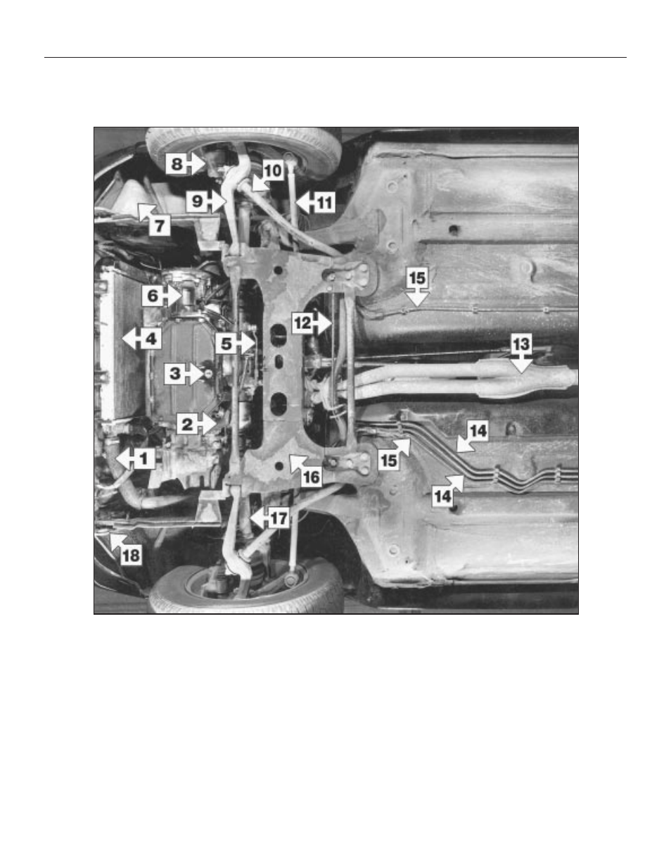 Maintenance - component location, Front underside view of a 1360 cc gt model | Peugeot 205 User Manual | Page 22 / 249