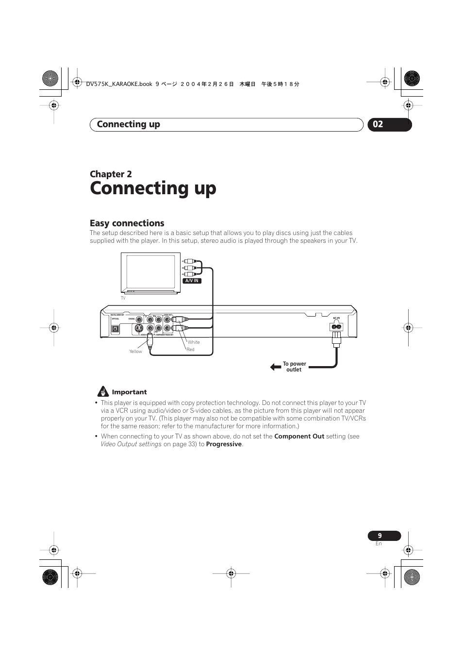 02 connecting up, Easy connections, Connecting up | Connecting up 02, Chapter 2 | Pioneer DV-575K-s User Manual | Page 9 / 43