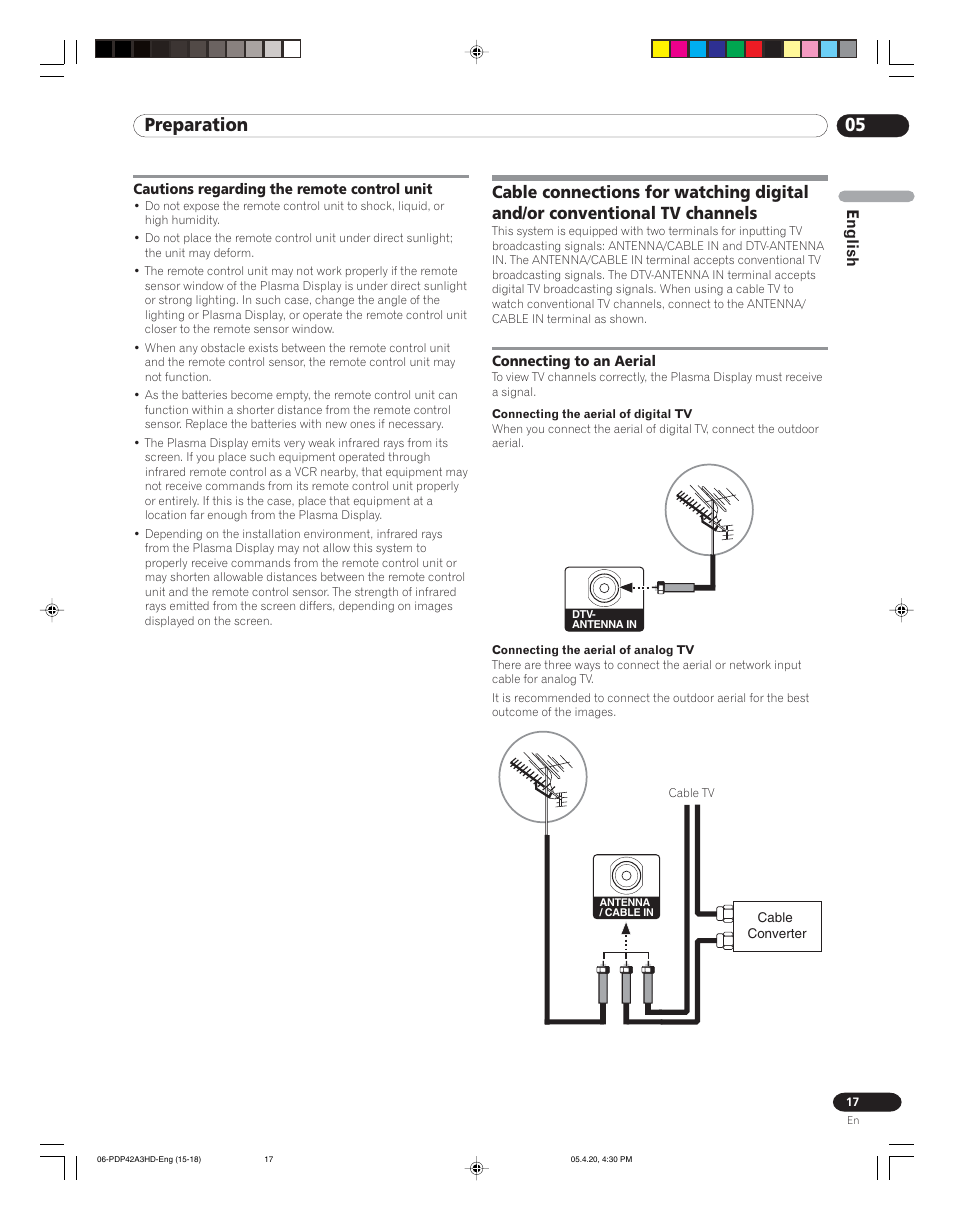05 preparation, English | Pioneer PDP-4214HD User Manual | Page 17 / 47