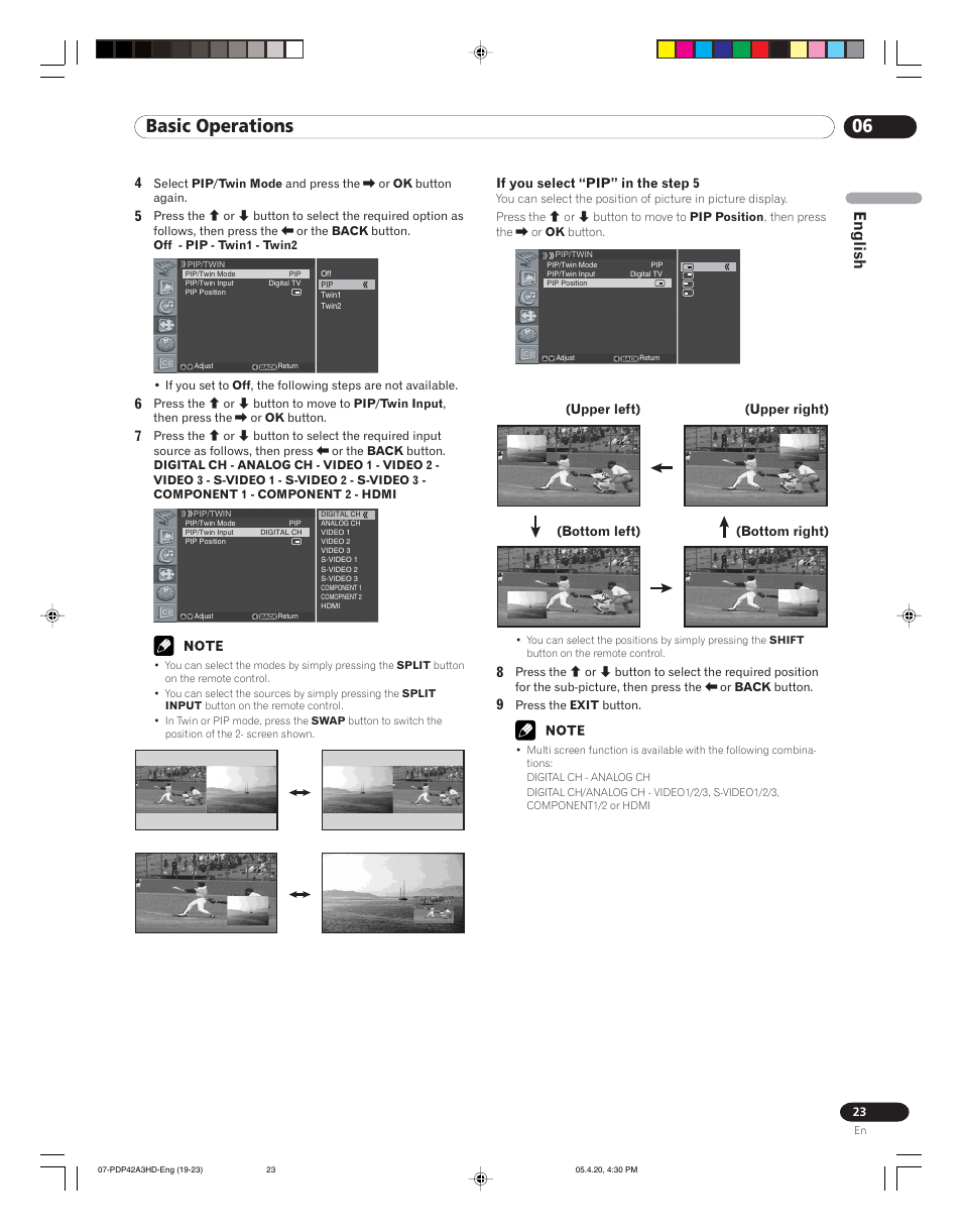 06 basic operations, English | Pioneer PDP-4214HD User Manual | Page 23 / 47