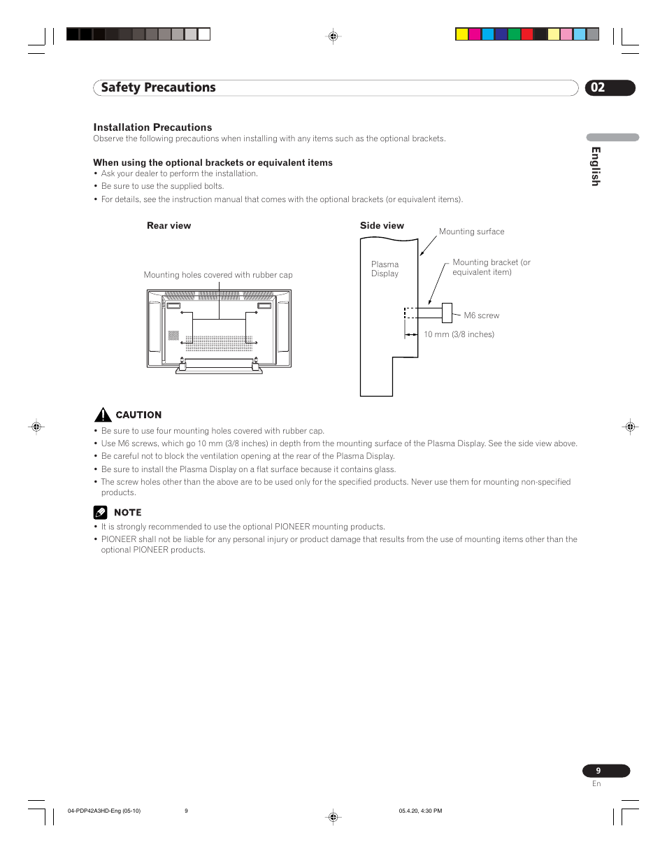 02 safety precautions, English | Pioneer PDP-4214HD User Manual | Page 9 / 47