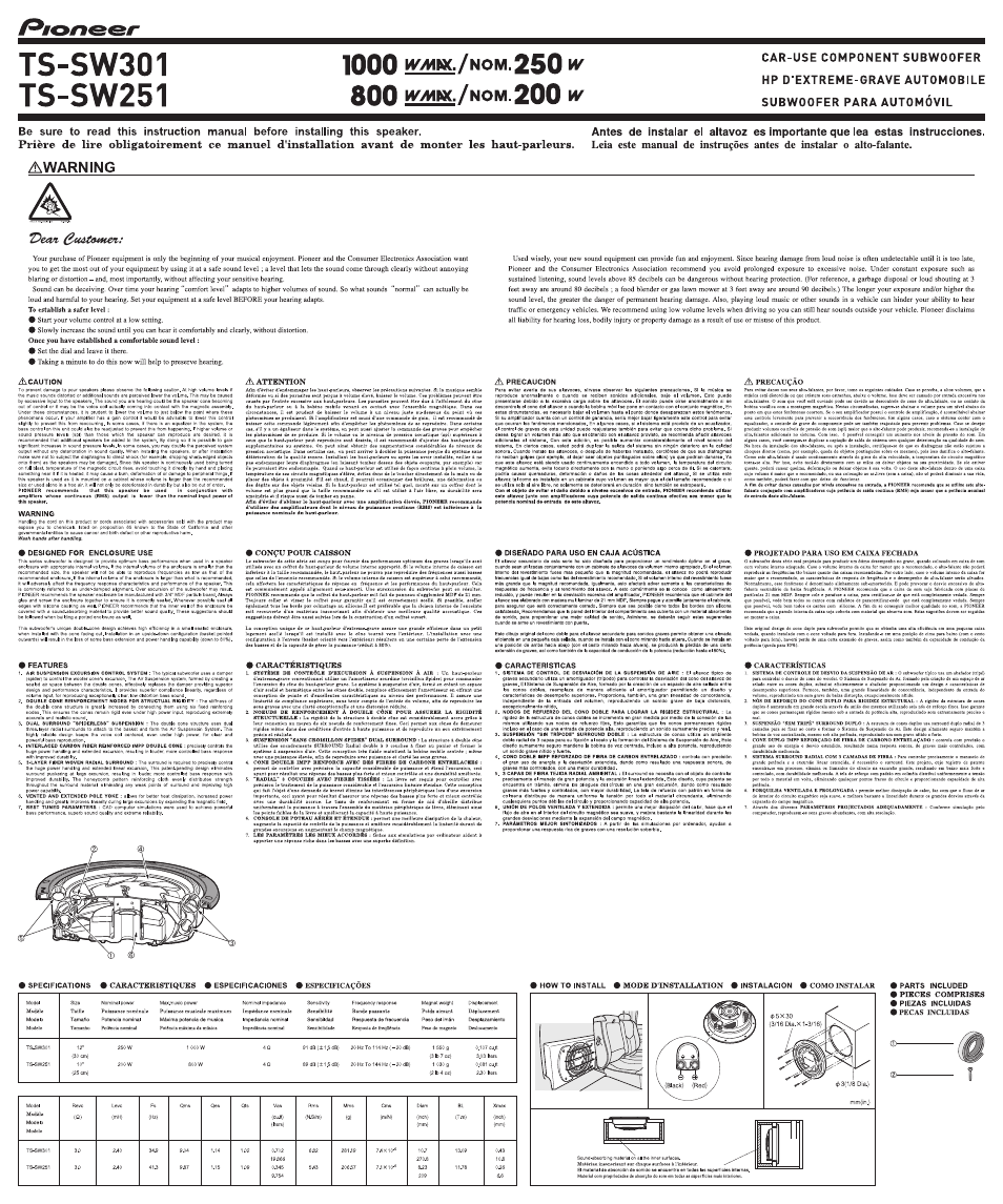 Pioneer TS-SW301 User Manual | 2 pages