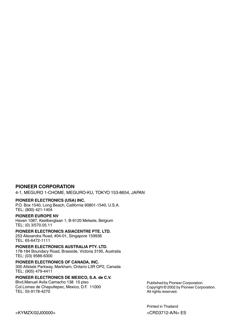 Pioneer corporation | Pioneer Super Tuner III D DEH-P6550 User Manual | Page 132 / 132