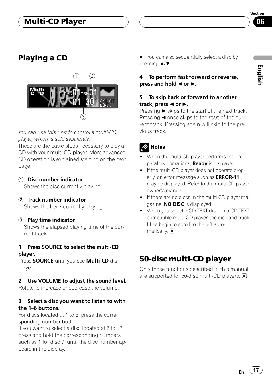 Playing a cd, Disc multi-cd player, Multi-cd player | Pioneer Super Tuner III D DEH-P6550 User Manual | Page 17 / 132