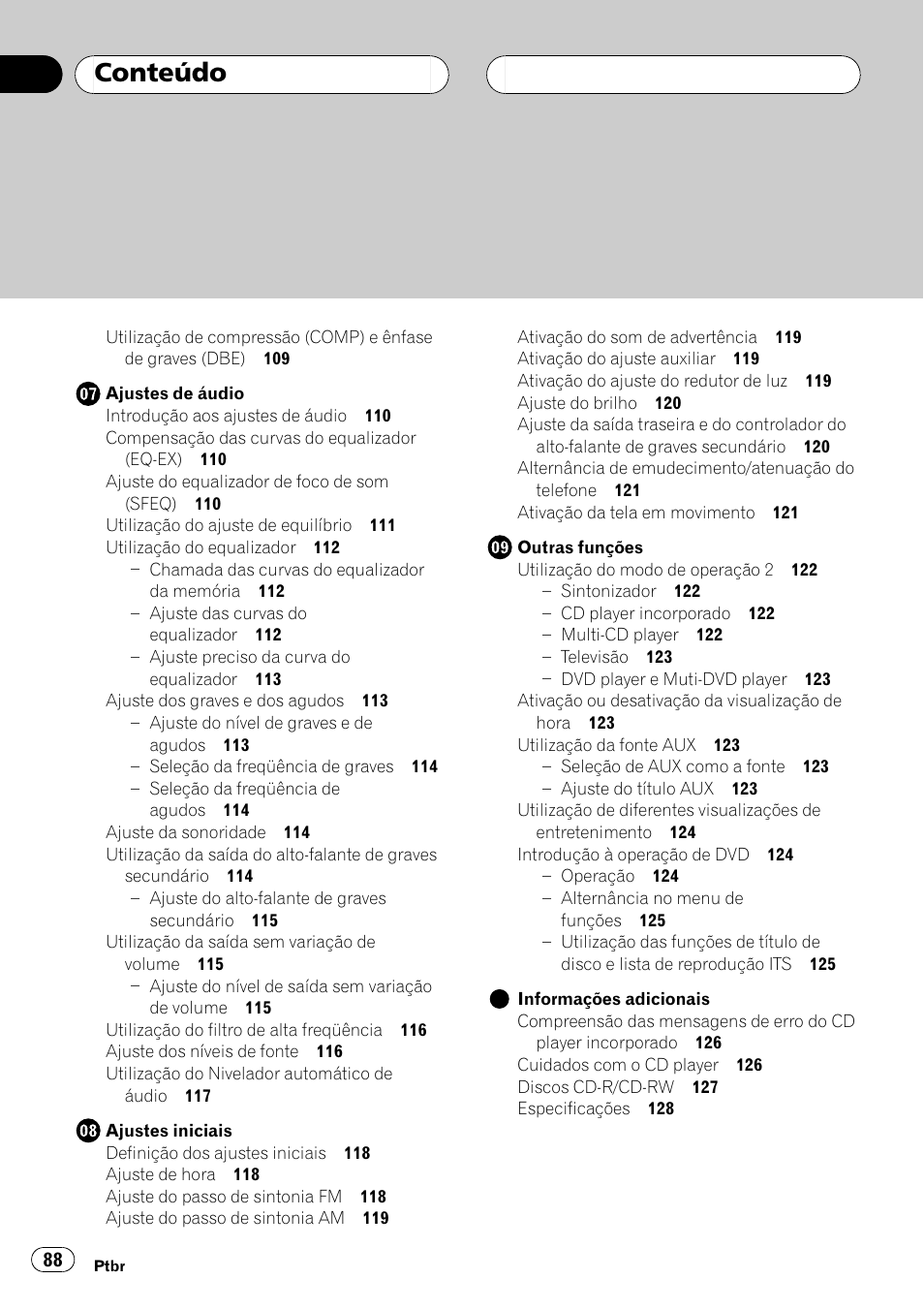 Conteúdo | Pioneer Super Tuner III D DEH-P6550 User Manual | Page 88 / 132