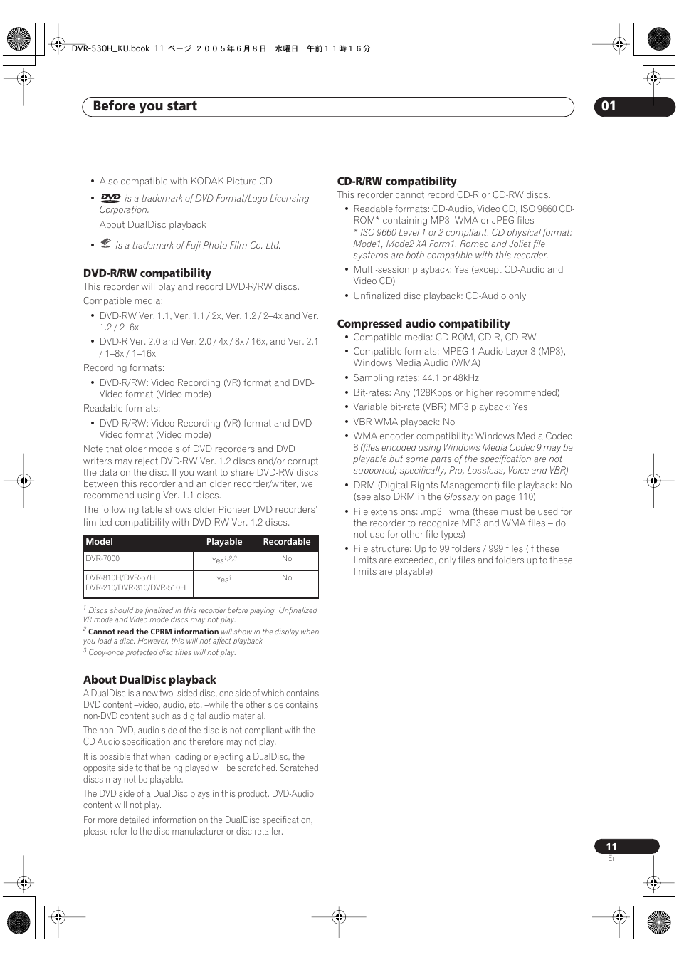 Before you start 01 | Pioneer DVR-531H-S User Manual | Page 11 / 116