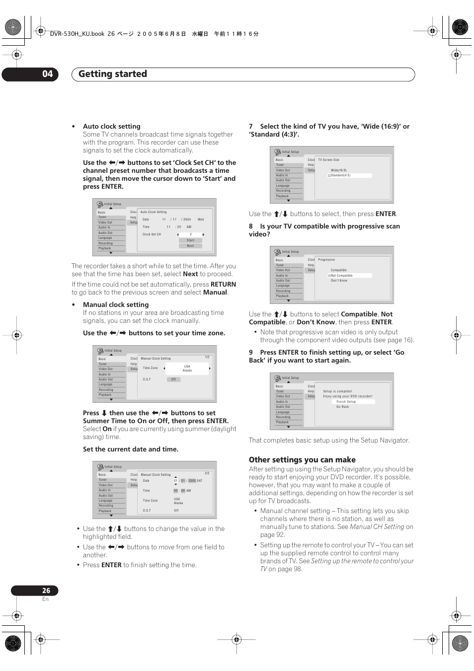 Getting started 04, Other settings you can make | Pioneer DVR-531H-S User Manual | Page 26 / 116