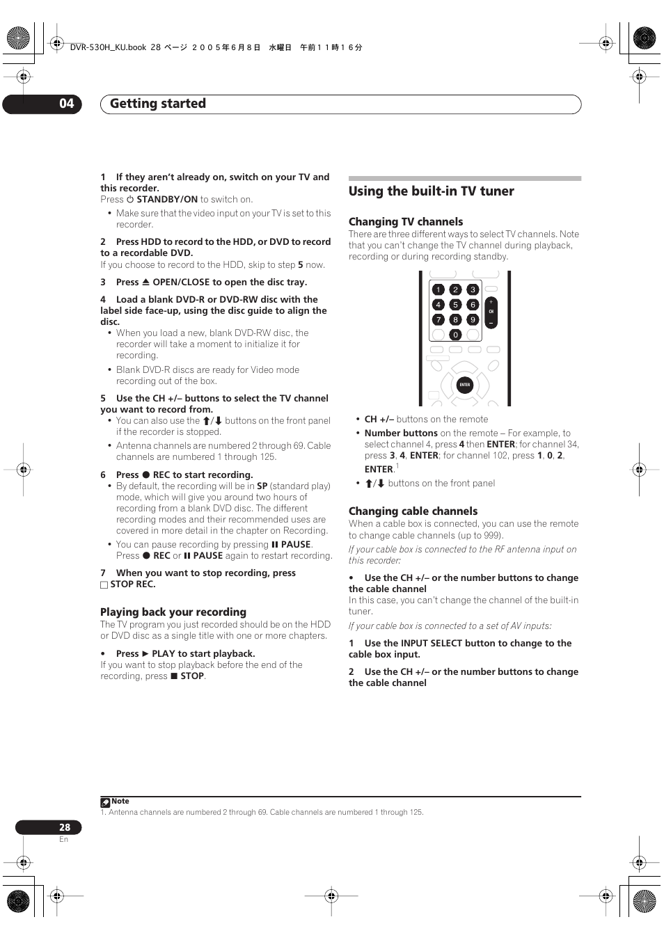 Using the built-in tv tuner, Getting started 04 | Pioneer DVR-531H-S User Manual | Page 28 / 116