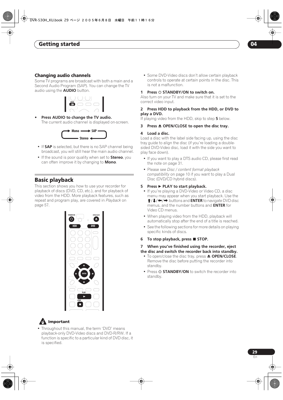 Basic playback, Getting started 04 | Pioneer DVR-531H-S User Manual | Page 29 / 116