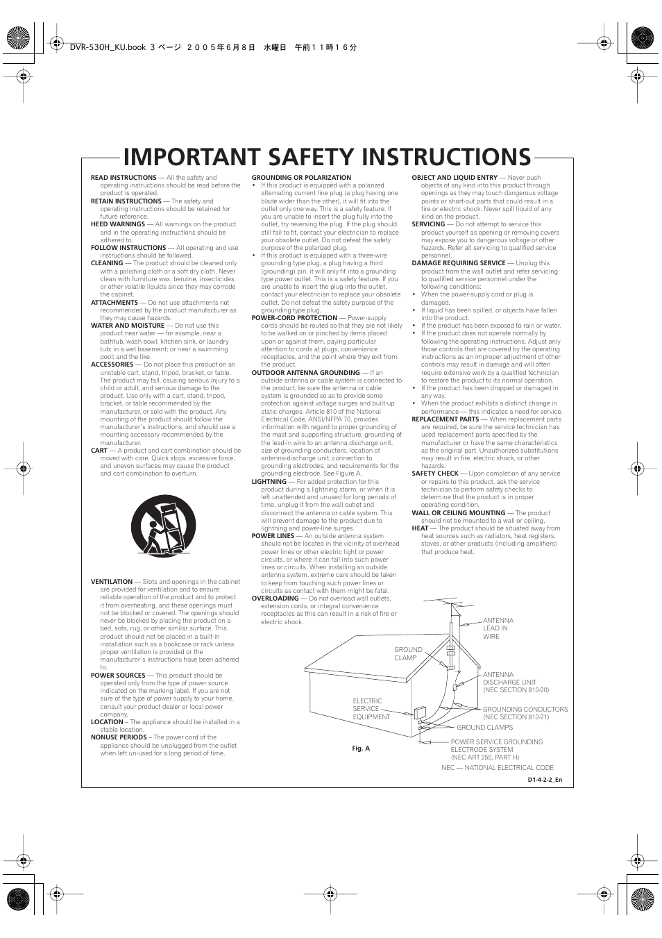 Important safety instructions | Pioneer DVR-531H-S User Manual | Page 3 / 116