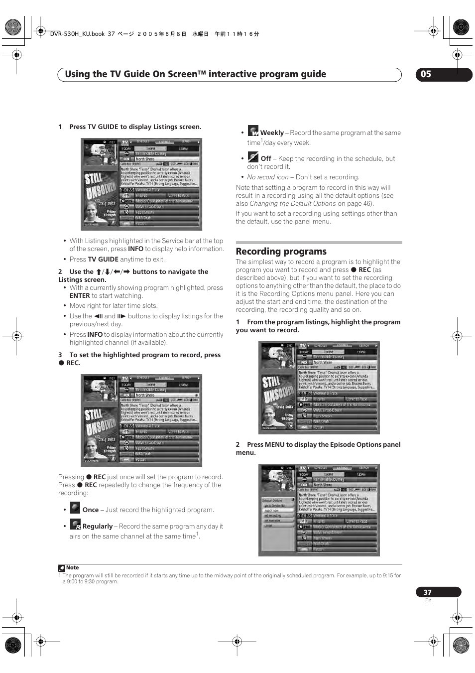 Recording programs | Pioneer DVR-531H-S User Manual | Page 37 / 116