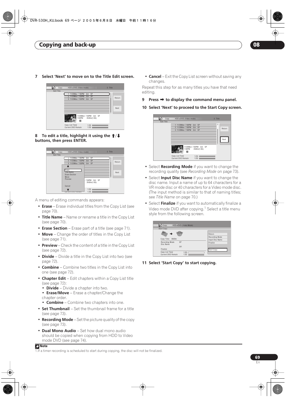 Copying and back-up 08 | Pioneer DVR-531H-S User Manual | Page 69 / 116