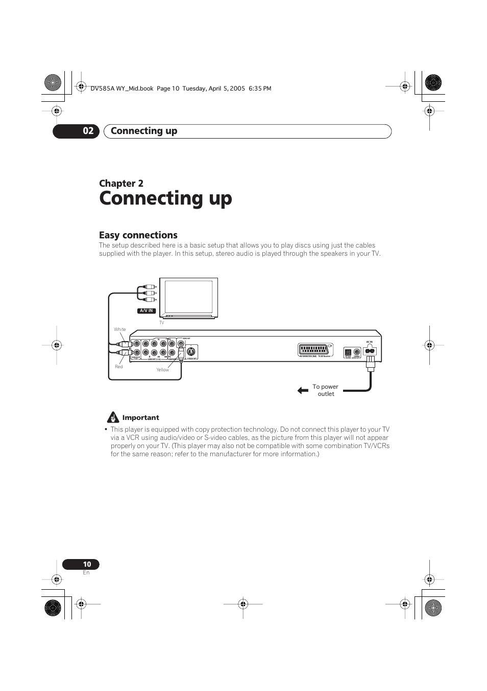 02 connecting up, Easy connections, Connecting up | Connecting up 02, Chapter 2 | Pioneer DV-585A-s User Manual | Page 10 / 56
