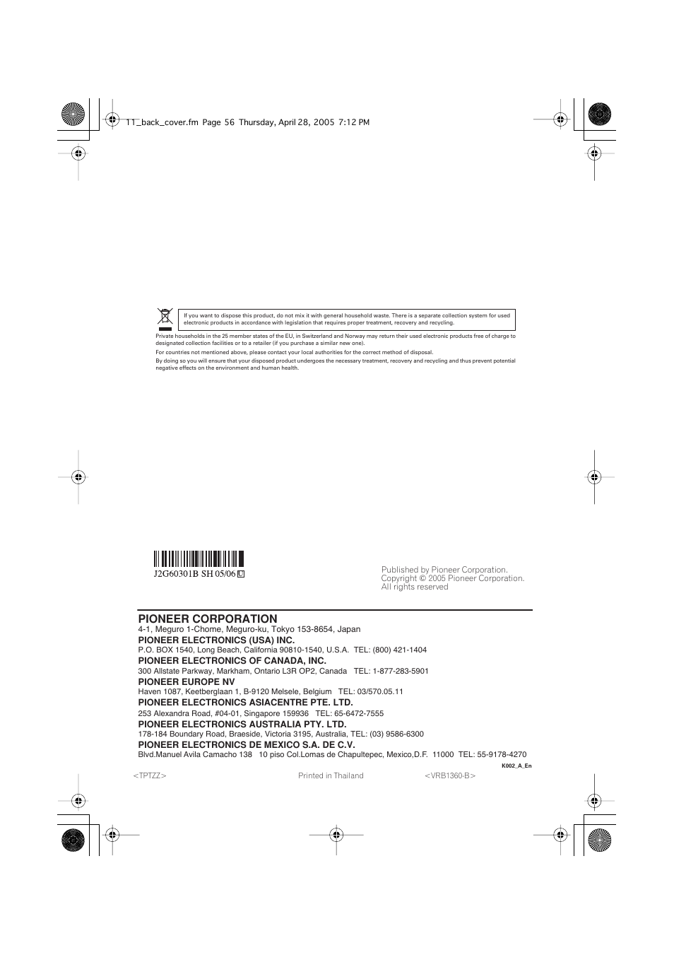 Pioneer corporation | Pioneer DV-585A-s User Manual | Page 56 / 56