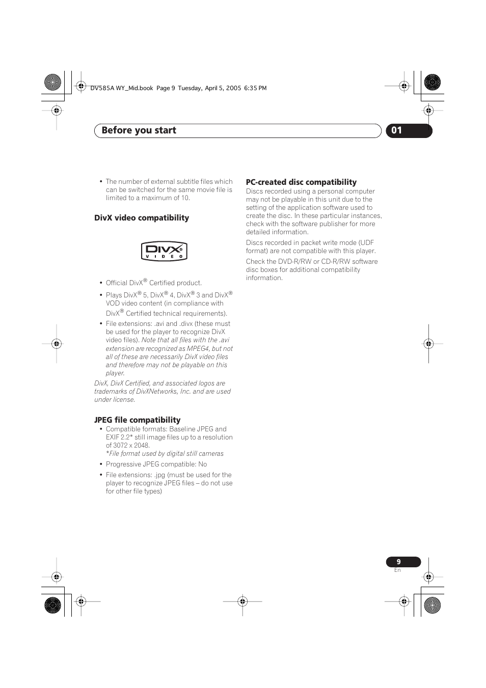 Before you start 01 | Pioneer DV-585A-s User Manual | Page 9 / 56