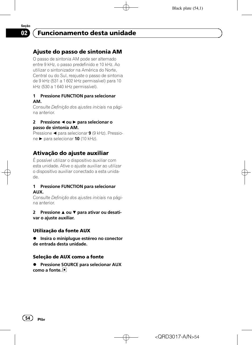 Ajuste do passo de sintonia am 54, Ativação do ajuste auxiliar 54, Funcionamento desta unidade | Pioneer Super Tuner III D DEH-1150MPG User Manual | Page 54 / 96