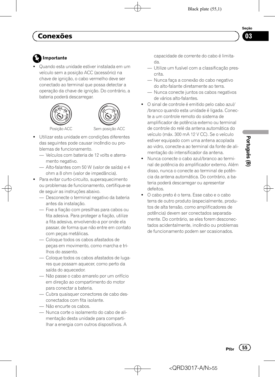 Conexões, Qrd3017-a/n, Portu guês (b) | Pioneer Super Tuner III D DEH-1150MPG User Manual | Page 55 / 96