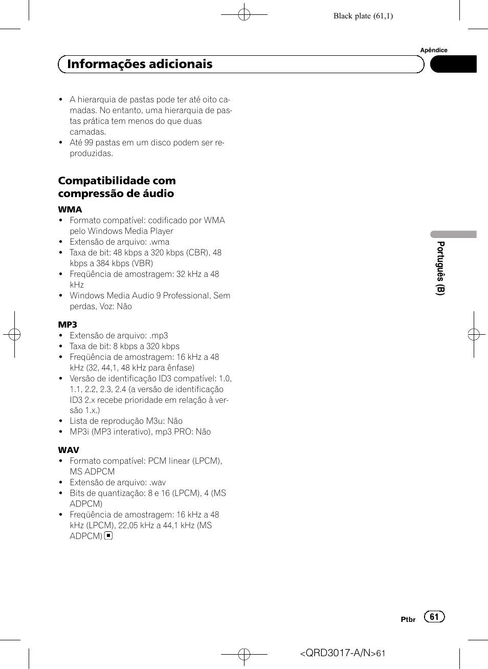 Compatibilidade com compressão de, Áudio, Informações adicionais | Compatibilidade com compressão de áudio | Pioneer Super Tuner III D DEH-1150MPG User Manual | Page 61 / 96