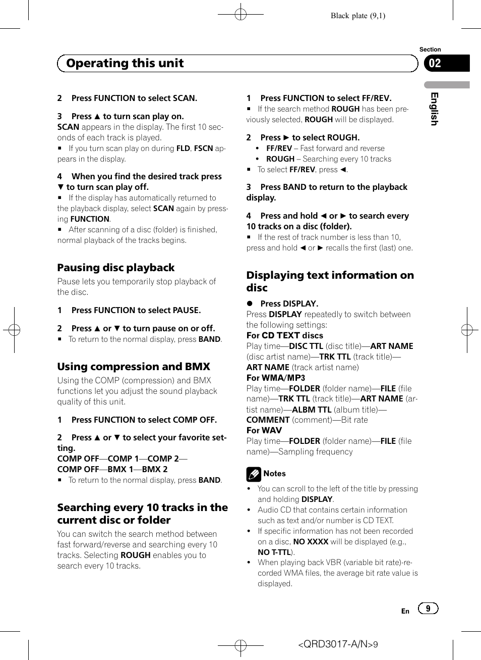 Pausing disc playback 9, Using compression and bmx 9, Searching every 10 tracks in the current | Disc or folder, Displaying text information on disc 9, Operating this unit, Pausing disc playback, Using compression and bmx, Displaying text information on disc | Pioneer Super Tuner III D DEH-1150MPG User Manual | Page 9 / 96