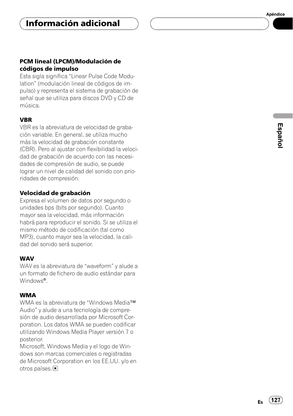 Información adicional | Pioneer DEH-P7750MP User Manual | Page 127 / 197