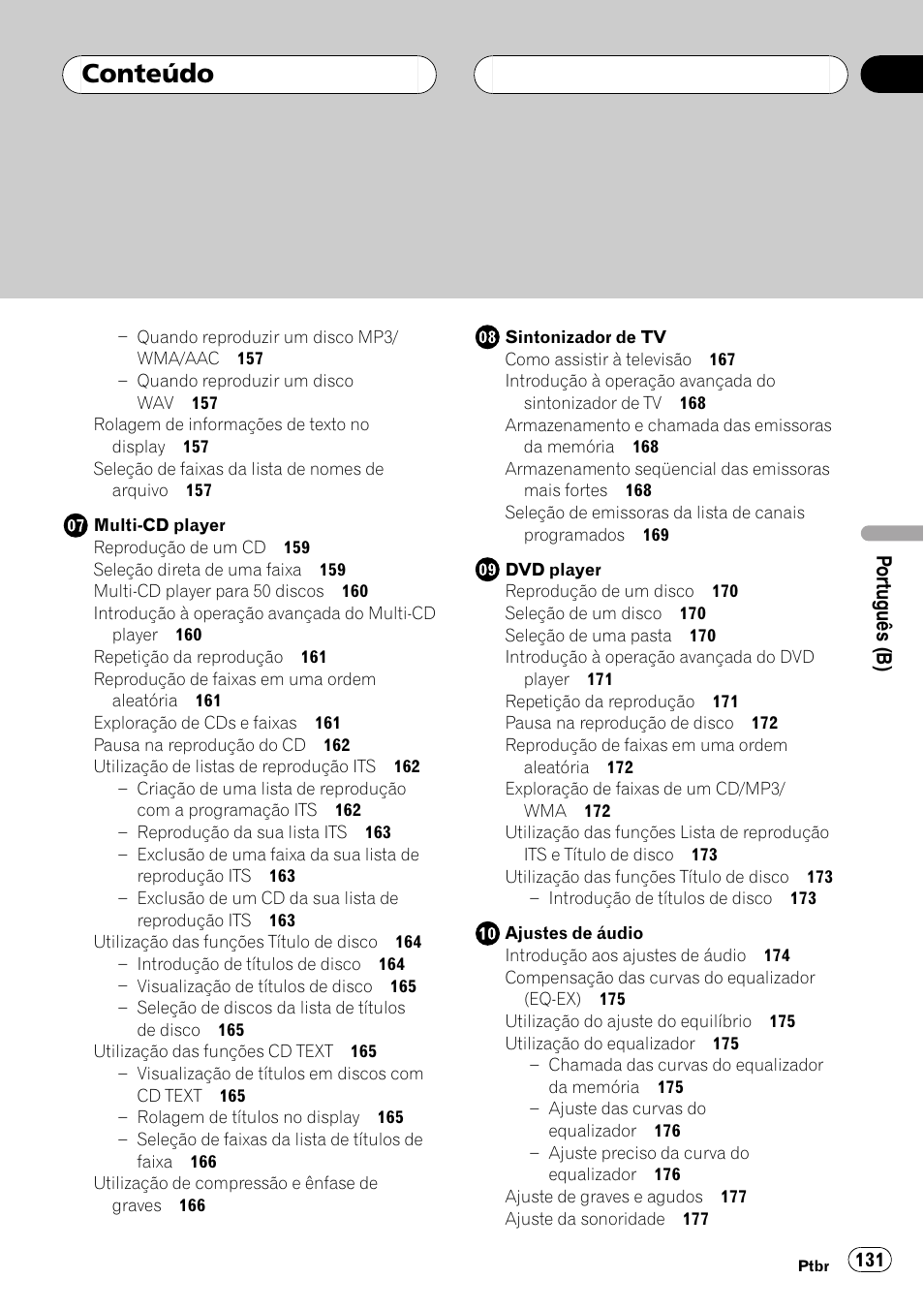 Conteúdo | Pioneer DEH-P7750MP User Manual | Page 131 / 197