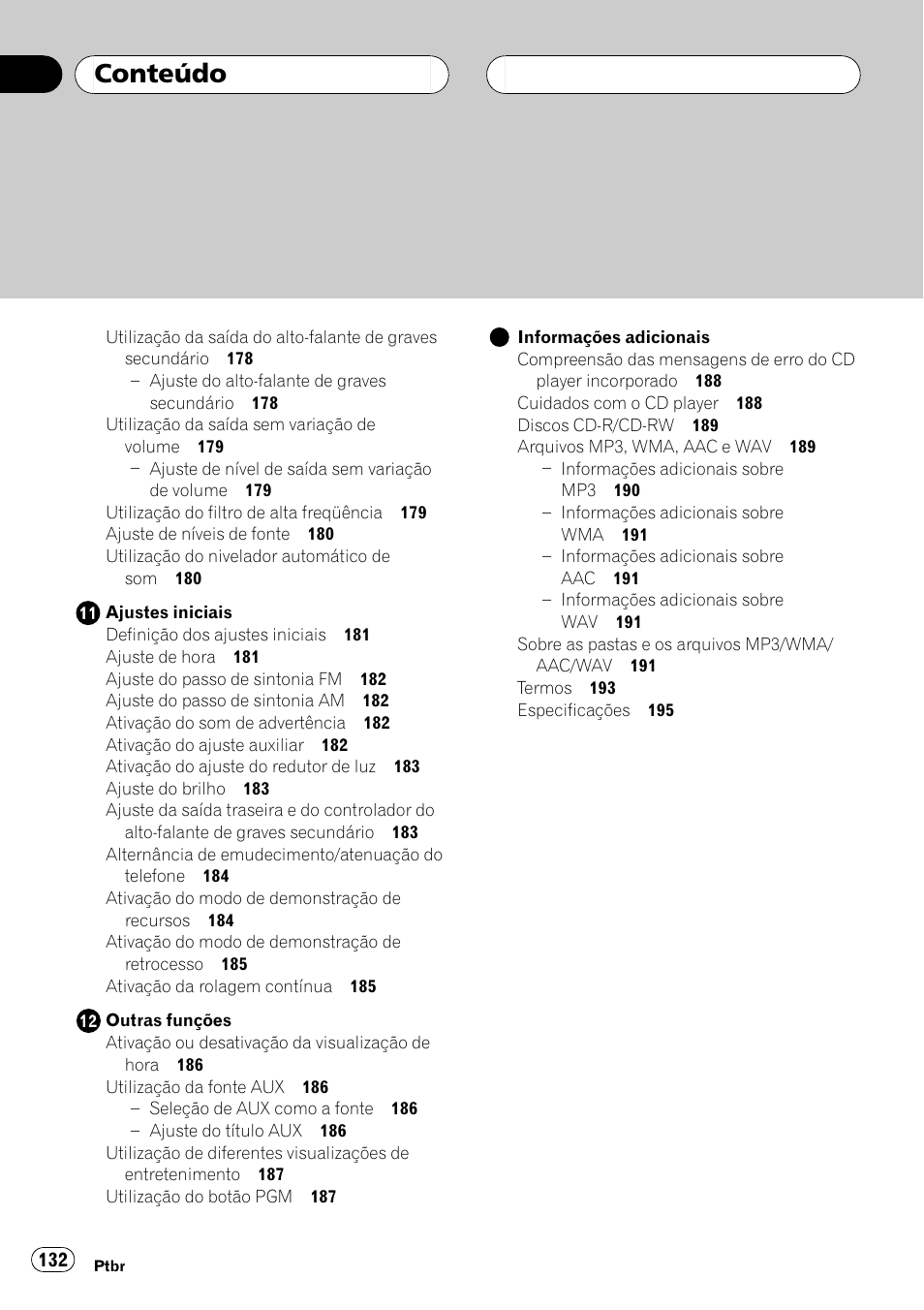 Conteúdo | Pioneer DEH-P7750MP User Manual | Page 132 / 197