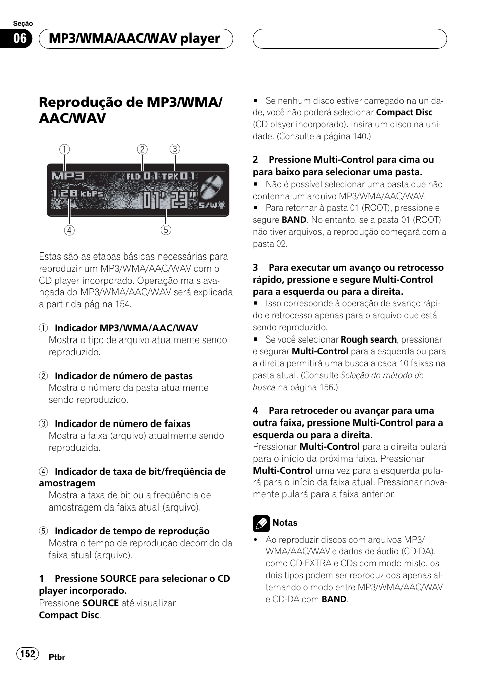 Mp3/wma/aac/wav player, Reprodução de mp3/wma/aac/wav 152, Reprodução de mp3/wma/ aac/wav | Pioneer DEH-P7750MP User Manual | Page 152 / 197