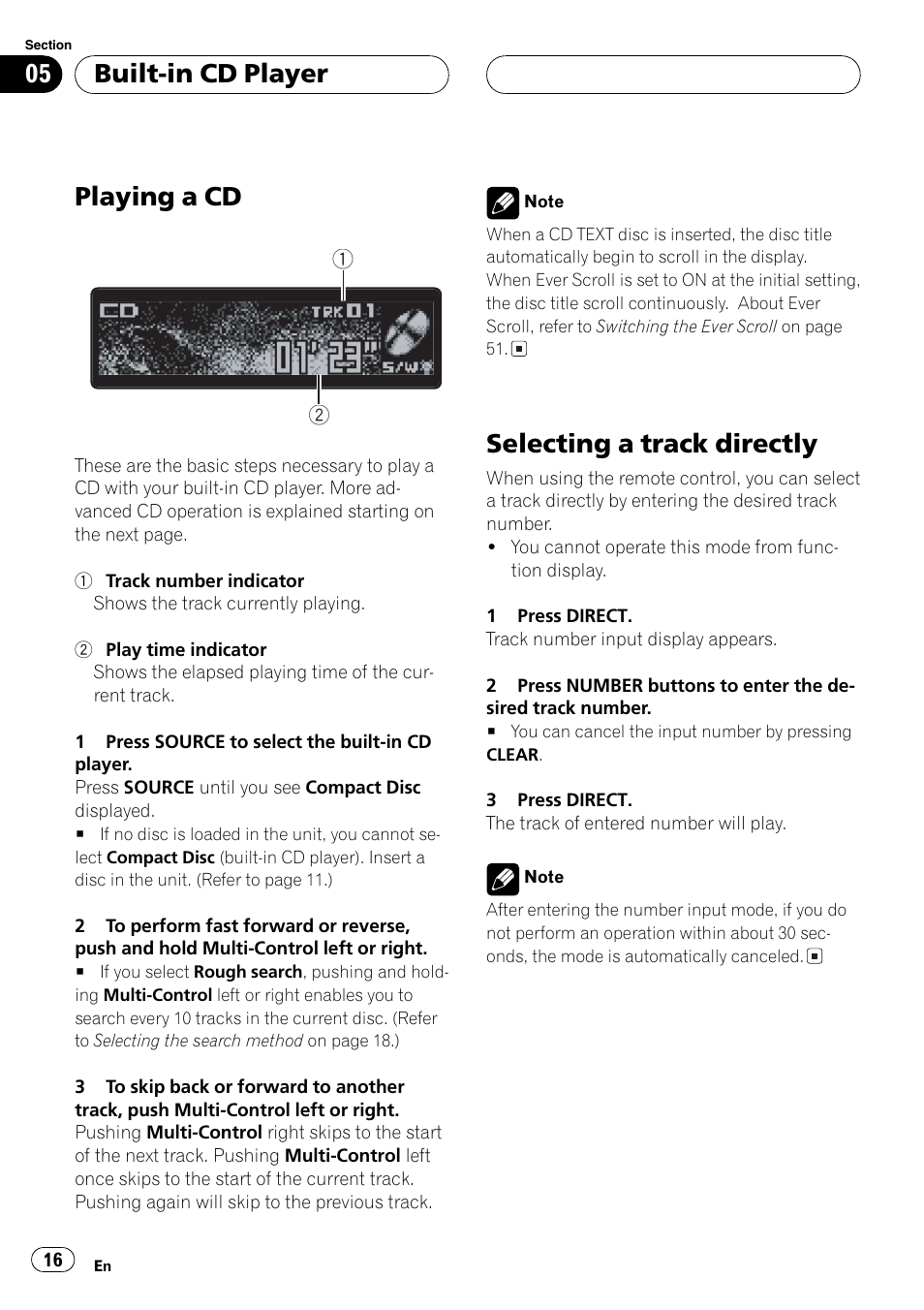Playing a cd, Selecting a track directly, Built-in cd player | Pioneer DEH-P7750MP User Manual | Page 16 / 197