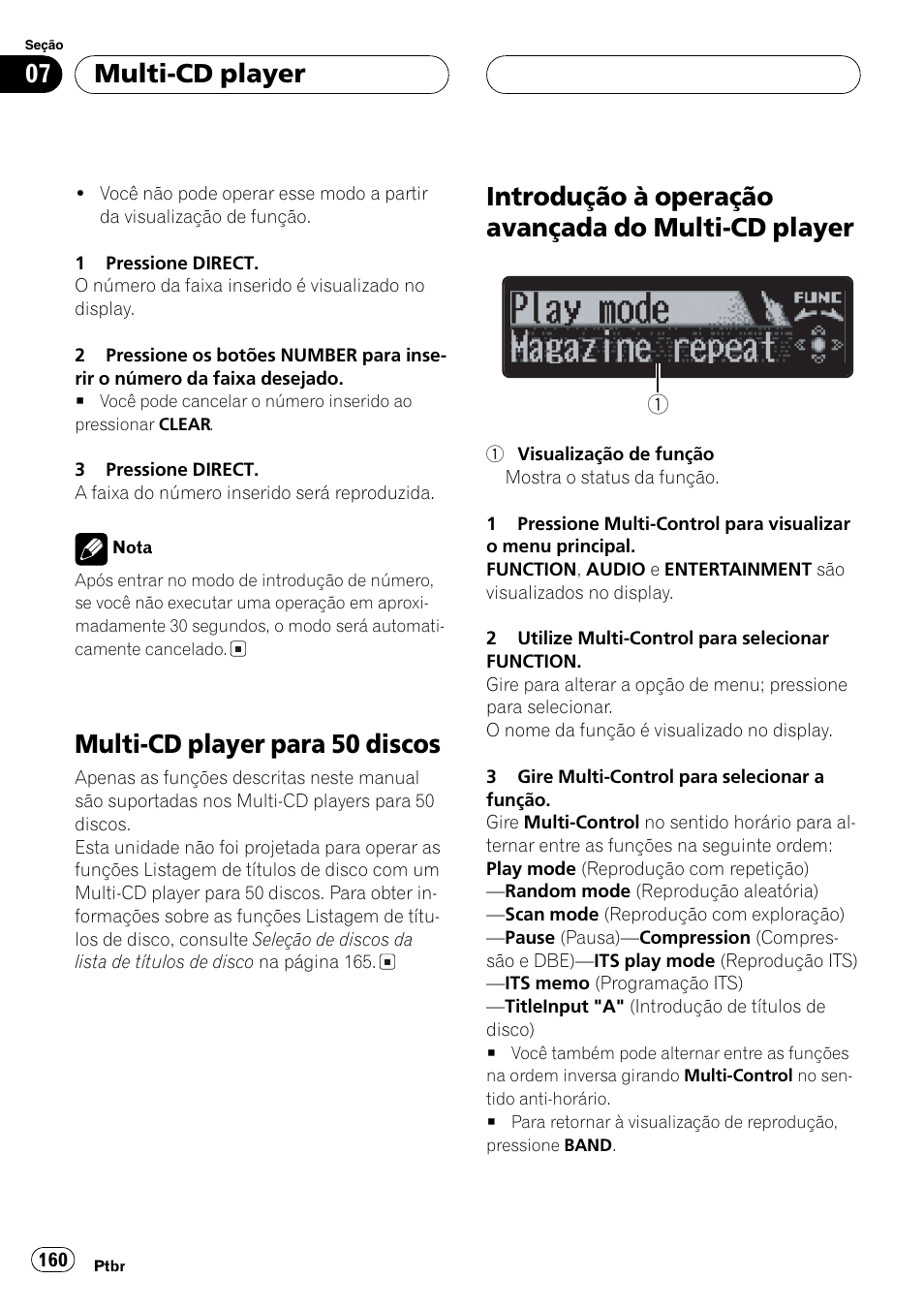 Multi-cd player para 50 discos 160, Introdução à operação avançada do multi-cd, Player 160 | Multi-cd player para 50 discos, Introdução à operação avançada do multi-cd player, Multi-cd player | Pioneer DEH-P7750MP User Manual | Page 160 / 197