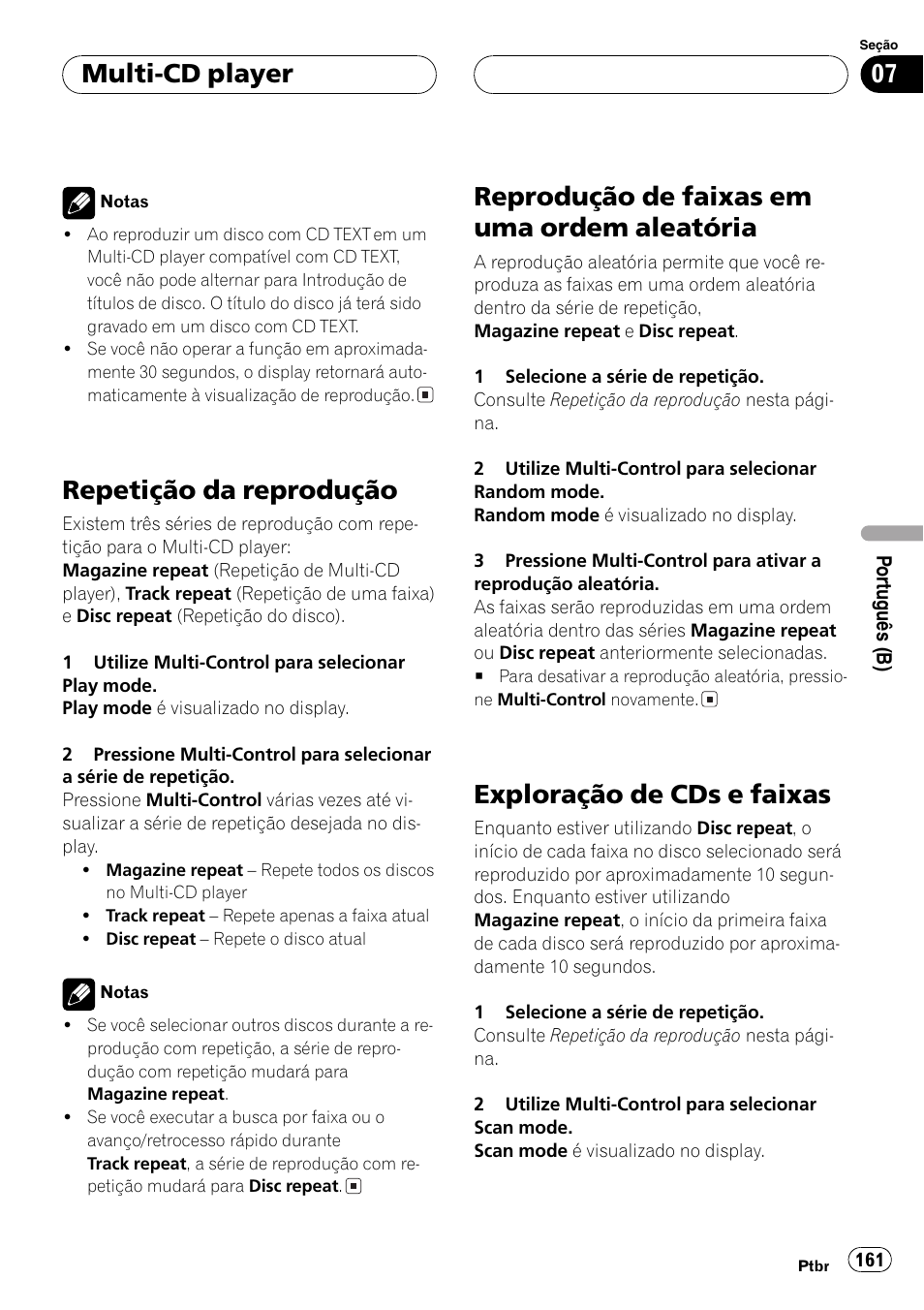 Repetição da reprodução 161, Reprodução de faixas em uma ordem, Aleatória 161 | Exploração de cds e faixas 161, Repetição da reprodução, Reprodução de faixas em uma ordem aleatória, Exploração de cds e faixas, Multi-cd player | Pioneer DEH-P7750MP User Manual | Page 161 / 197