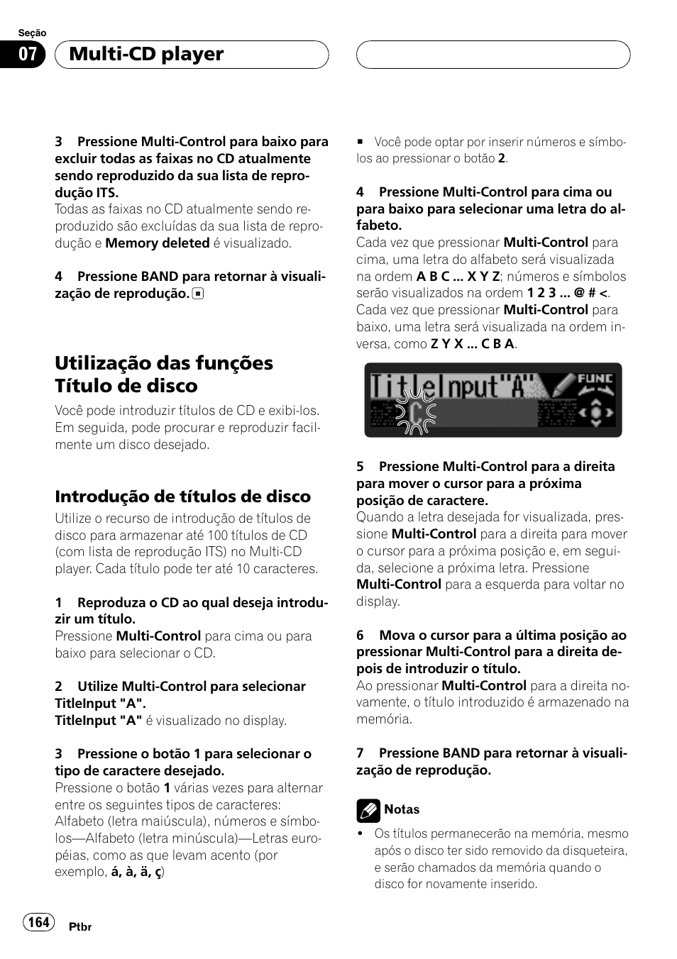 Utilização das funções título de disco 164, Introdução de títulos de disco 164, Utilização das funções título de disco | Multi-cd player, Introdução de títulos de disco | Pioneer DEH-P7750MP User Manual | Page 164 / 197