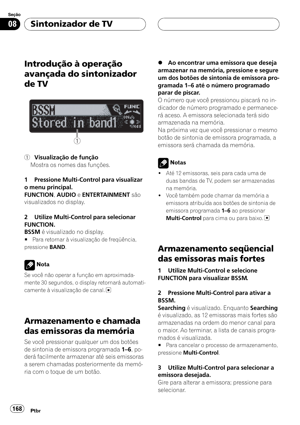 Introdução à operação avançada do, Sintonizador de tv 168, Armazenamento e chamada das emissoras | Da memória 168, Armazenamento seqüencial das emissoras, Mais fortes 168, Armazenamento e chamada das emissoras da memória, Armazenamento seqüencial das emissoras mais fortes, Sintonizador de tv | Pioneer DEH-P7750MP User Manual | Page 168 / 197