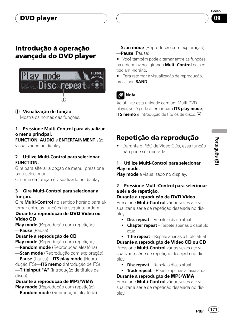 Introdução à operação avançada do dvd, Player 171, Repetição da reprodução 171 | Introdução à operação avançada do dvd player, Repetição da reprodução, Dvd player | Pioneer DEH-P7750MP User Manual | Page 171 / 197