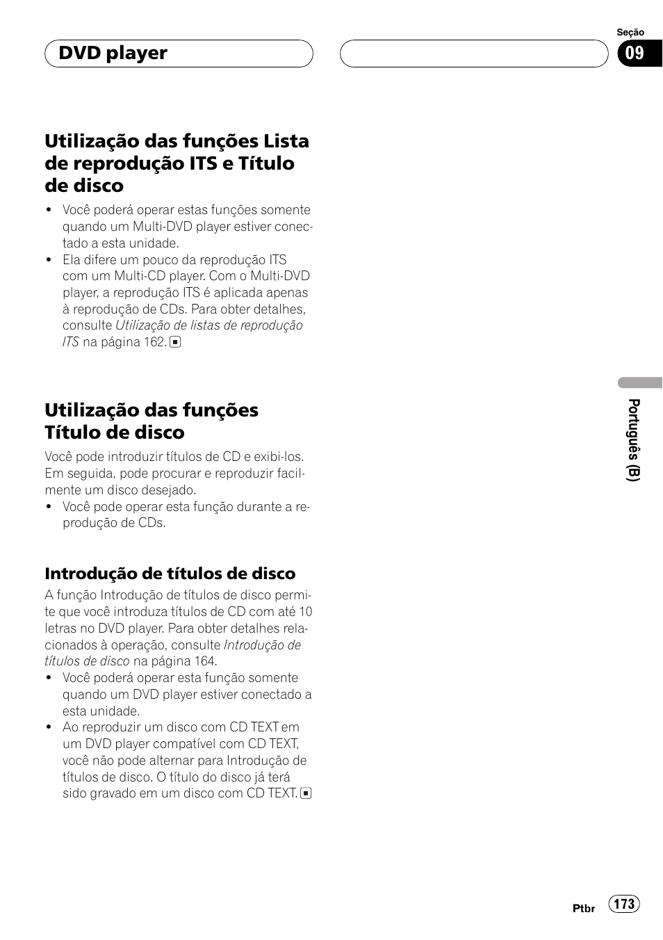Utilização das funções lista de reprodução, Its e título de disco 173, Utilização das funções título de disco 173 | Introdução de títulos de disco 173, Utilização das funções título de disco, Dvd player | Pioneer DEH-P7750MP User Manual | Page 173 / 197