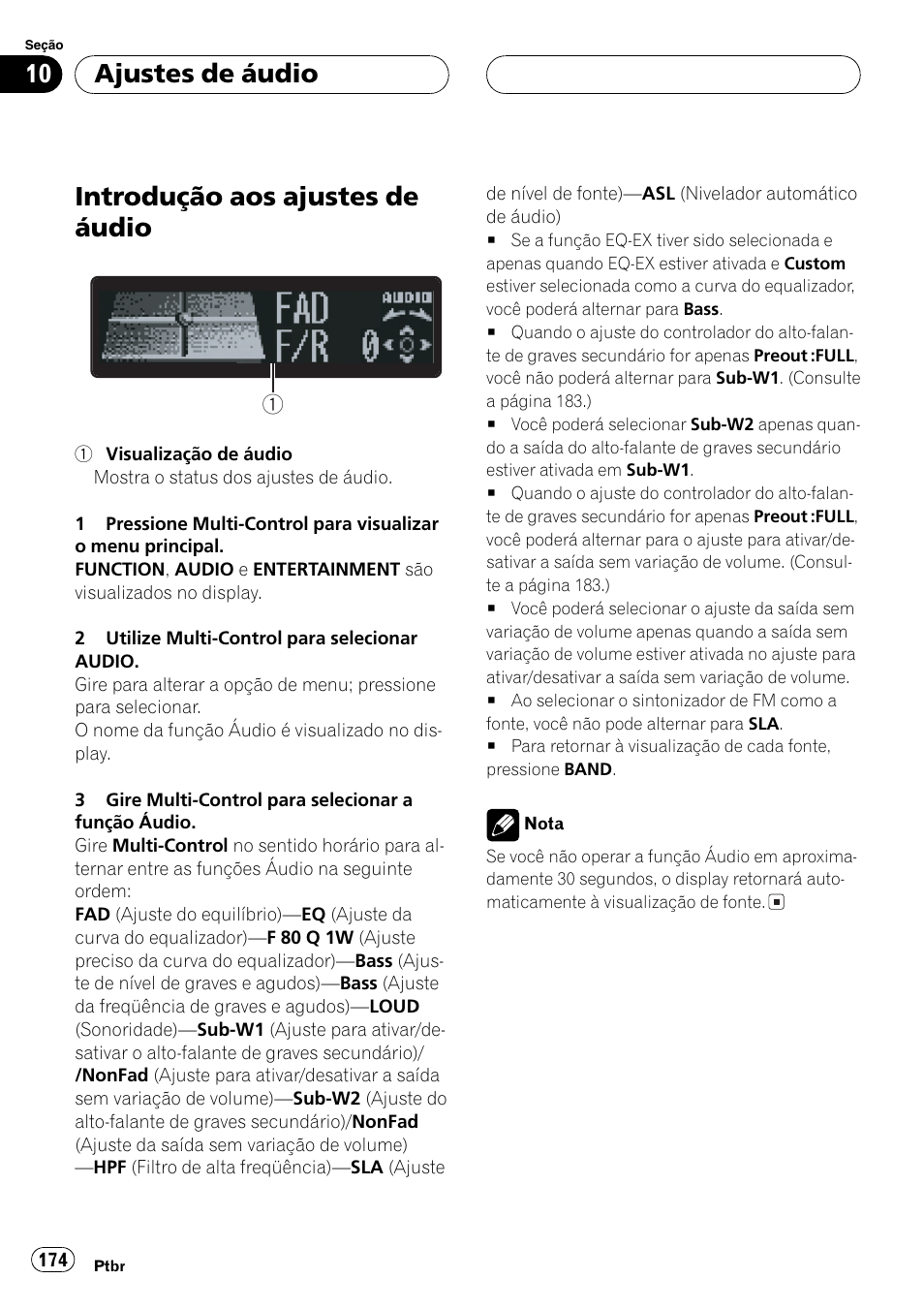 Ajustes de áudio, Introdução aos ajustes de áudio 174, Introdução aos ajustes de áudio | Pioneer DEH-P7750MP User Manual | Page 174 / 197