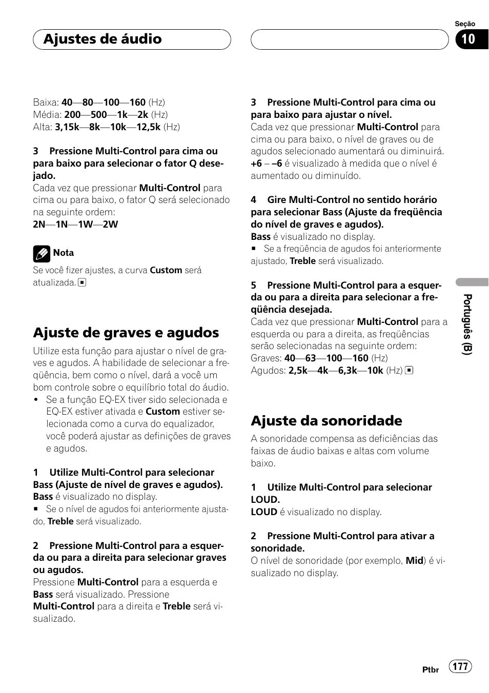 Ajuste de graves e agudos 177, Ajuste da sonoridade 177, Ajuste de graves e agudos | Ajuste da sonoridade, Ajustes de áudio | Pioneer DEH-P7750MP User Manual | Page 177 / 197
