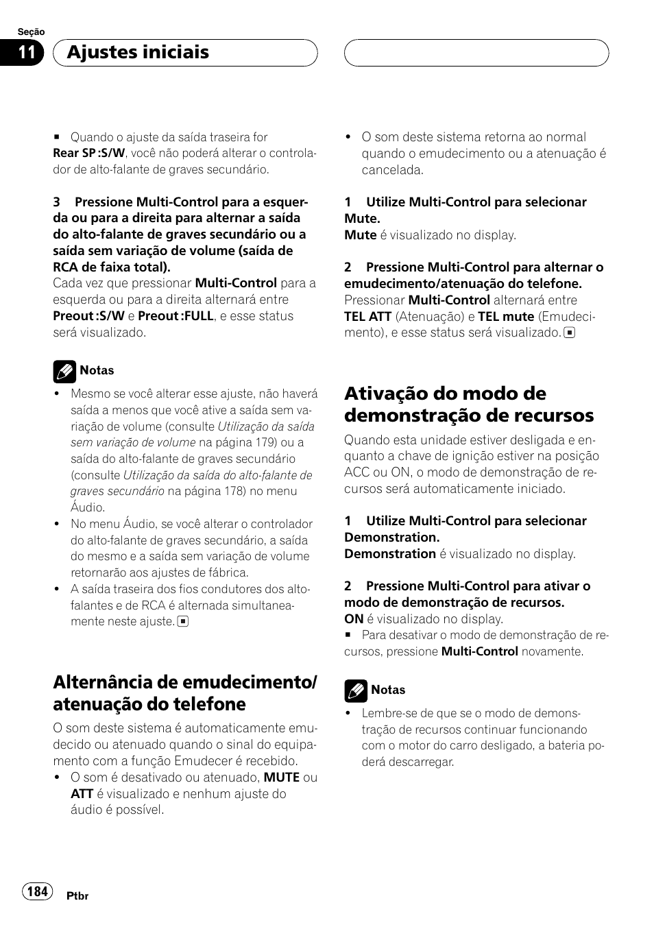 Alternância de emudecimento/atenuação do, Telefone 184, Ativação do modo de demonstração de | Recursos 184, Ativação do modo de demons, Tração de recursos, Ativação do, Modo de demonstração de recursos na pági, Na 184, Alternância de emudecimento/ atenuação do telefone | Pioneer DEH-P7750MP User Manual | Page 184 / 197
