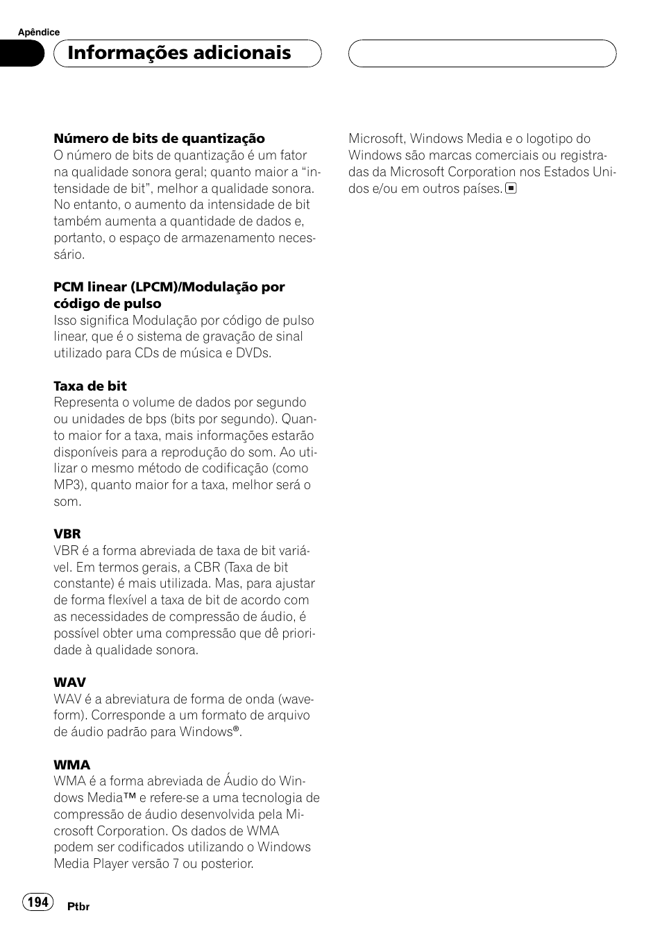 Informações adicionais | Pioneer DEH-P7750MP User Manual | Page 194 / 197