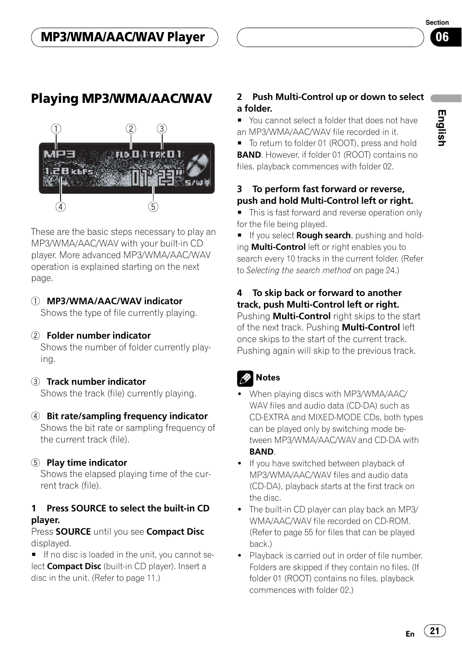 Mp3/wma/aac/wav player playing mp3/wma/aac/wav 21, Playing mp3/wma/aac/wav, Mp3/wma/aac/wav player | Pioneer DEH-P7750MP User Manual | Page 21 / 197