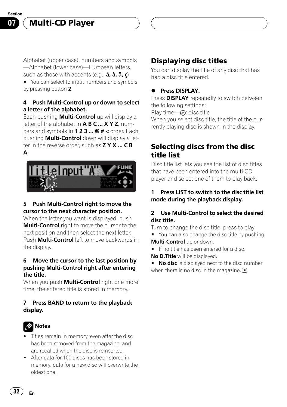 Displaying disc titles 32, Selecting discs from the disc title, List 32 | Multi-cd player, Displaying disc titles, Selecting discs from the disc title list | Pioneer DEH-P7750MP User Manual | Page 32 / 197