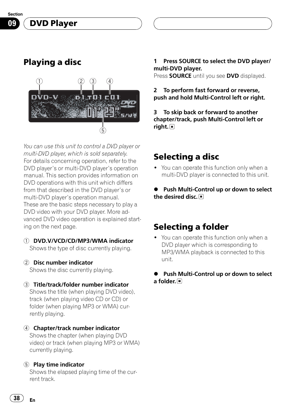 Playing a disc, Selecting a disc, Selecting a folder | Dvd player | Pioneer DEH-P7750MP User Manual | Page 38 / 197