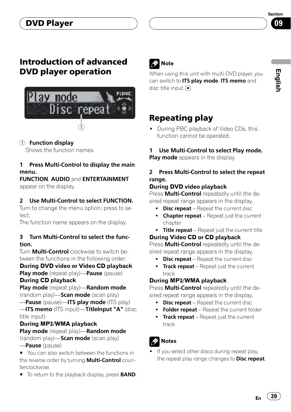 Introduction of advanced dvd player, Operation 39, Repeating play 39 | Introduction of advanced dvd player operation, Repeating play, Dvd player | Pioneer DEH-P7750MP User Manual | Page 39 / 197