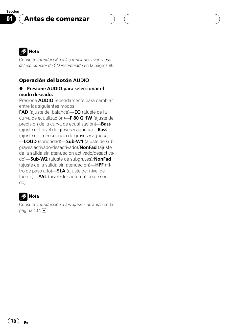 Antes de comenzar | Pioneer DEH-P7750MP User Manual | Page 70 / 197