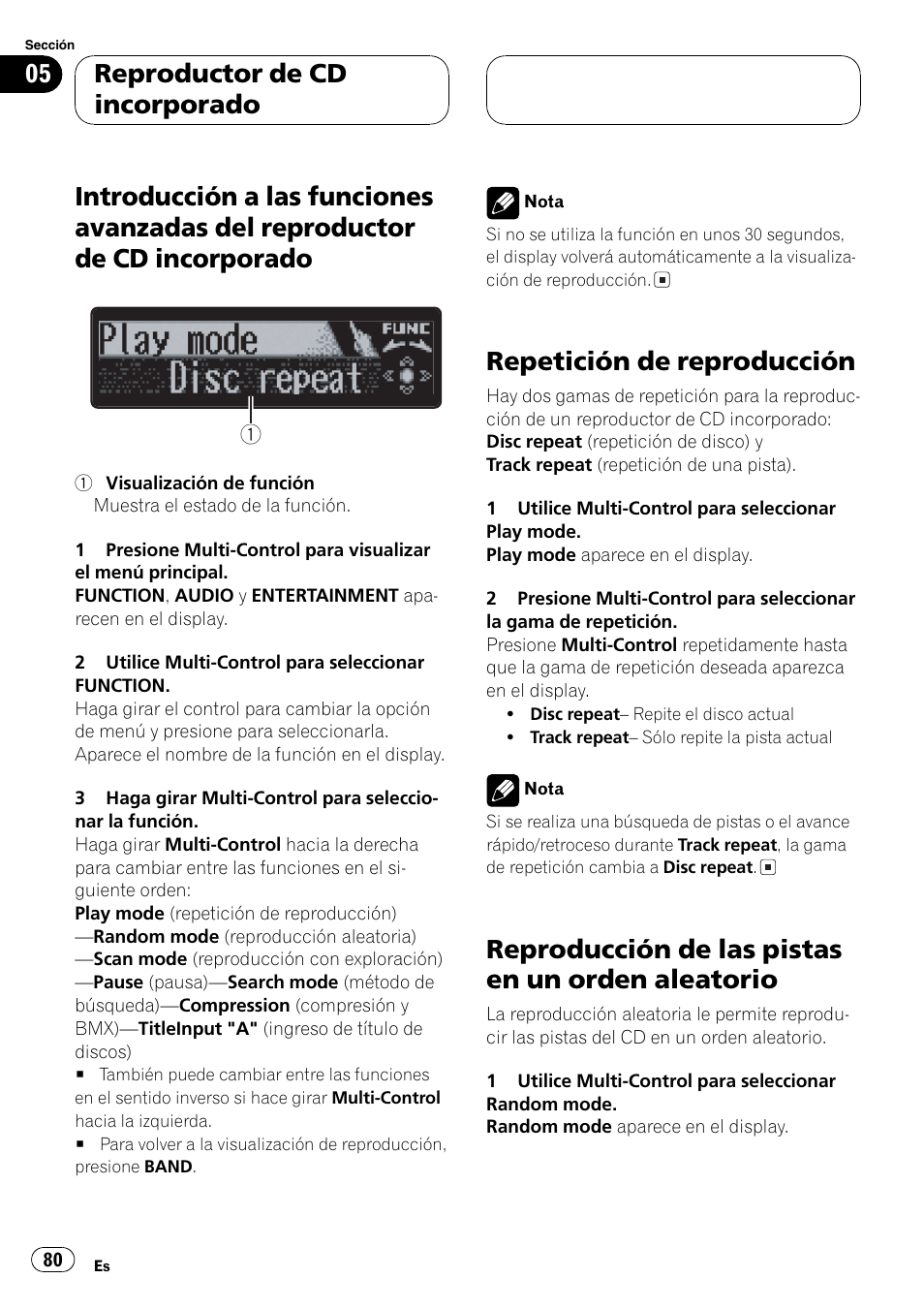 Introducción a las funciones avanzadas del, Reproductor de cd incorporado 80, Repetición de reproducción 80 | Reproducción de las pistas en un orden, Aleatorio 80, Guiente, Repetición de reproducción, Reproducción de las pistas en un orden aleatorio, Reproductor de cd incorporado | Pioneer DEH-P7750MP User Manual | Page 80 / 197