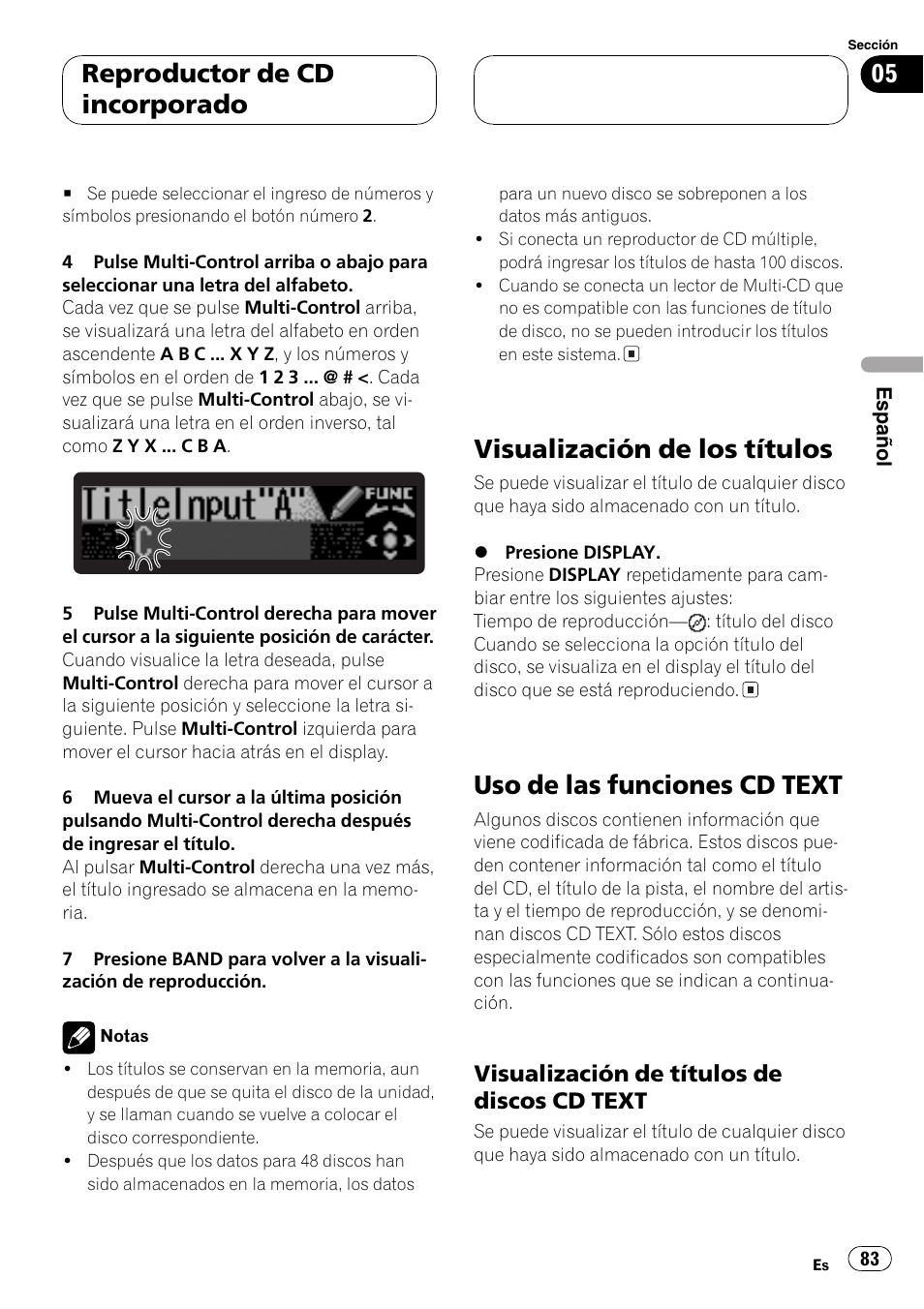 Visualización de los títulos 83, Uso de las funciones cd text 83, Visualización de títulos de discos cd | Text 83, Visualización de los títulos, Uso de las funciones cd text, Reproductor de cd incorporado, Visualización de títulos de discos cd text | Pioneer DEH-P7750MP User Manual | Page 83 / 197