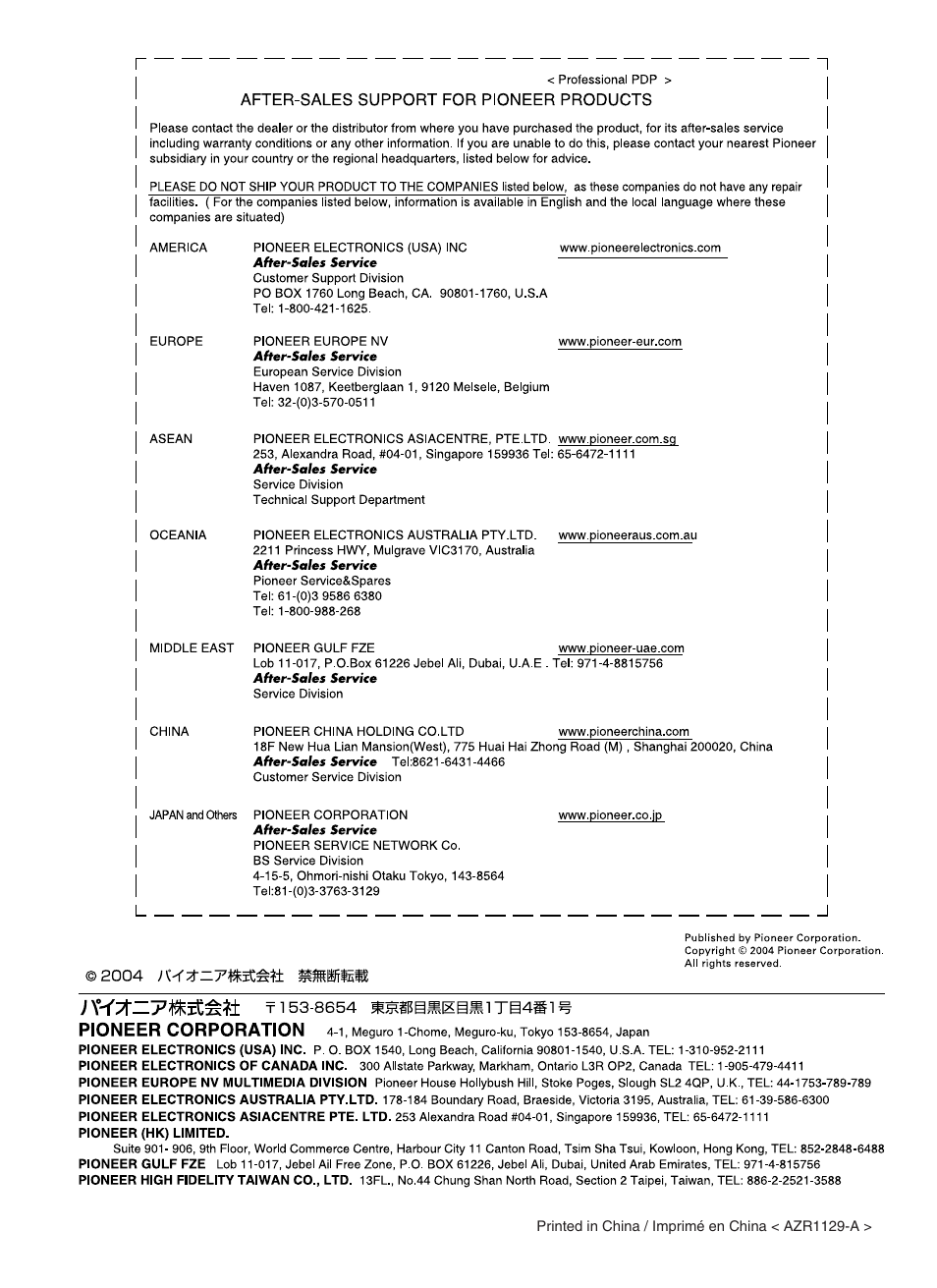 Pioneer PDP-S43-LR User Manual | Page 30 / 30